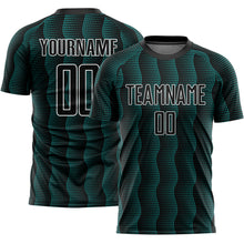 Load image into Gallery viewer, Custom Black Teal-White Geometric Shape Sublimation Soccer Uniform Jersey

