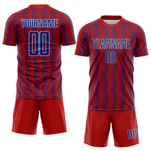 Load image into Gallery viewer, Custom Red Royal-White Geometric Shape Sublimation Soccer Uniform Jersey
