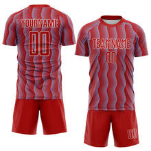 Load image into Gallery viewer, Custom Red Light Blue-White Geometric Shape Sublimation Soccer Uniform Jersey
