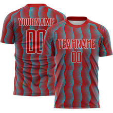 Load image into Gallery viewer, Custom Red Lakes Blue-White Geometric Shape Sublimation Soccer Uniform Jersey
