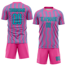 Load image into Gallery viewer, Custom Pink Lakes Blue-Black Geometric Shape Sublimation Soccer Uniform Jersey
