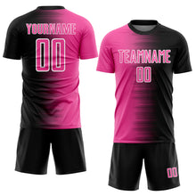 Load image into Gallery viewer, Custom Black Pink-White Gradient Line Sublimation Soccer Uniform Jersey
