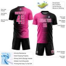 Load image into Gallery viewer, Custom Black Pink-White Gradient Line Sublimation Soccer Uniform Jersey
