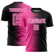 Load image into Gallery viewer, Custom Black Pink-White Gradient Line Sublimation Soccer Uniform Jersey
