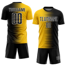 Load image into Gallery viewer, Custom Black Yellow-White Gradient Line Sublimation Soccer Uniform Jersey

