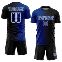 Load image into Gallery viewer, Custom Black Royal-White Gradient Line Sublimation Soccer Uniform Jersey
