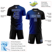 Load image into Gallery viewer, Custom Black Royal-White Gradient Line Sublimation Soccer Uniform Jersey
