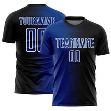 Load image into Gallery viewer, Custom Black Royal-White Gradient Line Sublimation Soccer Uniform Jersey
