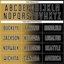 Load image into Gallery viewer, Custom Black Old Gold-White Gradient Line Sublimation Soccer Uniform Jersey
