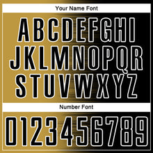 Load image into Gallery viewer, Custom Black Old Gold-White Gradient Line Sublimation Soccer Uniform Jersey

