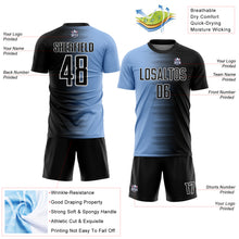 Load image into Gallery viewer, Custom Black Light Blue-White Gradient Line Sublimation Soccer Uniform Jersey
