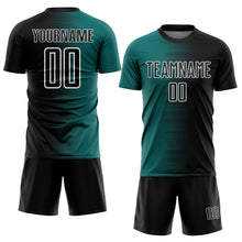 Load image into Gallery viewer, Custom Black Teal-White Gradient Line Sublimation Soccer Uniform Jersey
