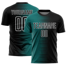 Load image into Gallery viewer, Custom Black Teal-White Gradient Line Sublimation Soccer Uniform Jersey
