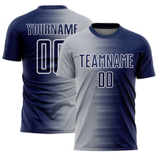 Load image into Gallery viewer, Custom Navy Gray-White Gradient Line Sublimation Soccer Uniform Jersey
