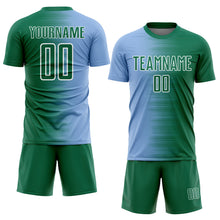 Load image into Gallery viewer, Custom Kelly Green Light Blue-White Gradient Line Sublimation Soccer Uniform Jersey
