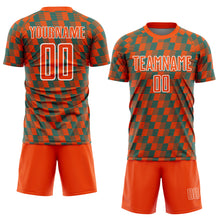 Load image into Gallery viewer, Custom Orange Teal-White Line Sublimation Soccer Uniform Jersey
