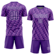 Load image into Gallery viewer, Custom Purple Medium Purple-White Line Sublimation Soccer Uniform Jersey
