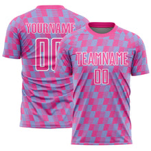 Load image into Gallery viewer, Custom Pink Light Blue-White Line Sublimation Soccer Uniform Jersey

