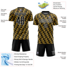Load image into Gallery viewer, Custom Black Old Gold-White Line Sublimation Soccer Uniform Jersey
