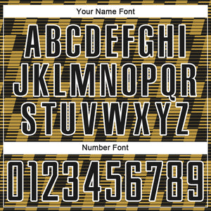Custom Black Old Gold-White Line Sublimation Soccer Uniform Jersey