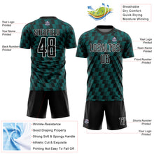 Load image into Gallery viewer, Custom Black Teal-White Line Sublimation Soccer Uniform Jersey
