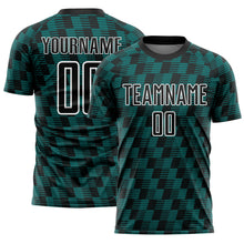 Load image into Gallery viewer, Custom Black Teal-White Line Sublimation Soccer Uniform Jersey
