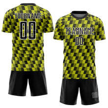 Load image into Gallery viewer, Custom Black Neon Yellow-White Line Sublimation Soccer Uniform Jersey
