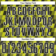 Load image into Gallery viewer, Custom Black Neon Yellow-White Line Sublimation Soccer Uniform Jersey
