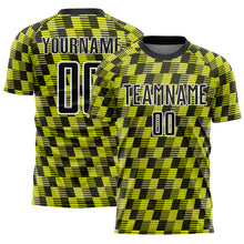 Load image into Gallery viewer, Custom Black Neon Yellow-White Line Sublimation Soccer Uniform Jersey

