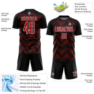 Custom Black Red-White Line Sublimation Soccer Uniform Jersey
