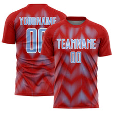 Load image into Gallery viewer, Custom Red Light Blue-White Line Sublimation Soccer Uniform Jersey
