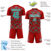 Load image into Gallery viewer, Custom Red Aqua-White Line Sublimation Soccer Uniform Jersey
