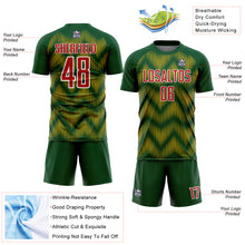 Load image into Gallery viewer, Custom Green Red-Gold Line Sublimation Soccer Uniform Jersey
