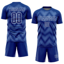 Load image into Gallery viewer, Custom Royal Light Blue-White Line Sublimation Soccer Uniform Jersey
