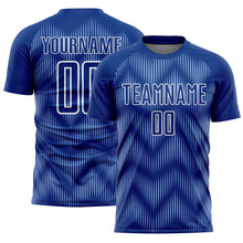 Load image into Gallery viewer, Custom Royal Light Blue-White Line Sublimation Soccer Uniform Jersey
