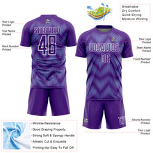 Load image into Gallery viewer, Custom Purple Light Blue-White Line Sublimation Soccer Uniform Jersey
