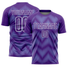 Load image into Gallery viewer, Custom Purple Light Blue-White Line Sublimation Soccer Uniform Jersey
