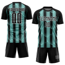 Load image into Gallery viewer, Custom Black Ice Blue-White Abstract Network Sublimation Soccer Uniform Jersey
