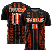 Load image into Gallery viewer, Custom Black Orange-White Geometric Shape Sublimation Soccer Uniform Jersey
