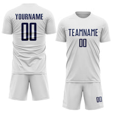 Load image into Gallery viewer, Custom White Navy Sublimation Soccer Uniform Jersey

