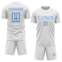 Load image into Gallery viewer, Custom White Light Blue Sublimation Soccer Uniform Jersey
