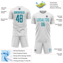Load image into Gallery viewer, Custom White Teal Sublimation Soccer Uniform Jersey

