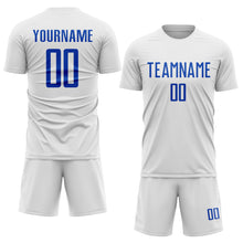 Load image into Gallery viewer, Custom White Thunder Blue Sublimation Soccer Uniform Jersey

