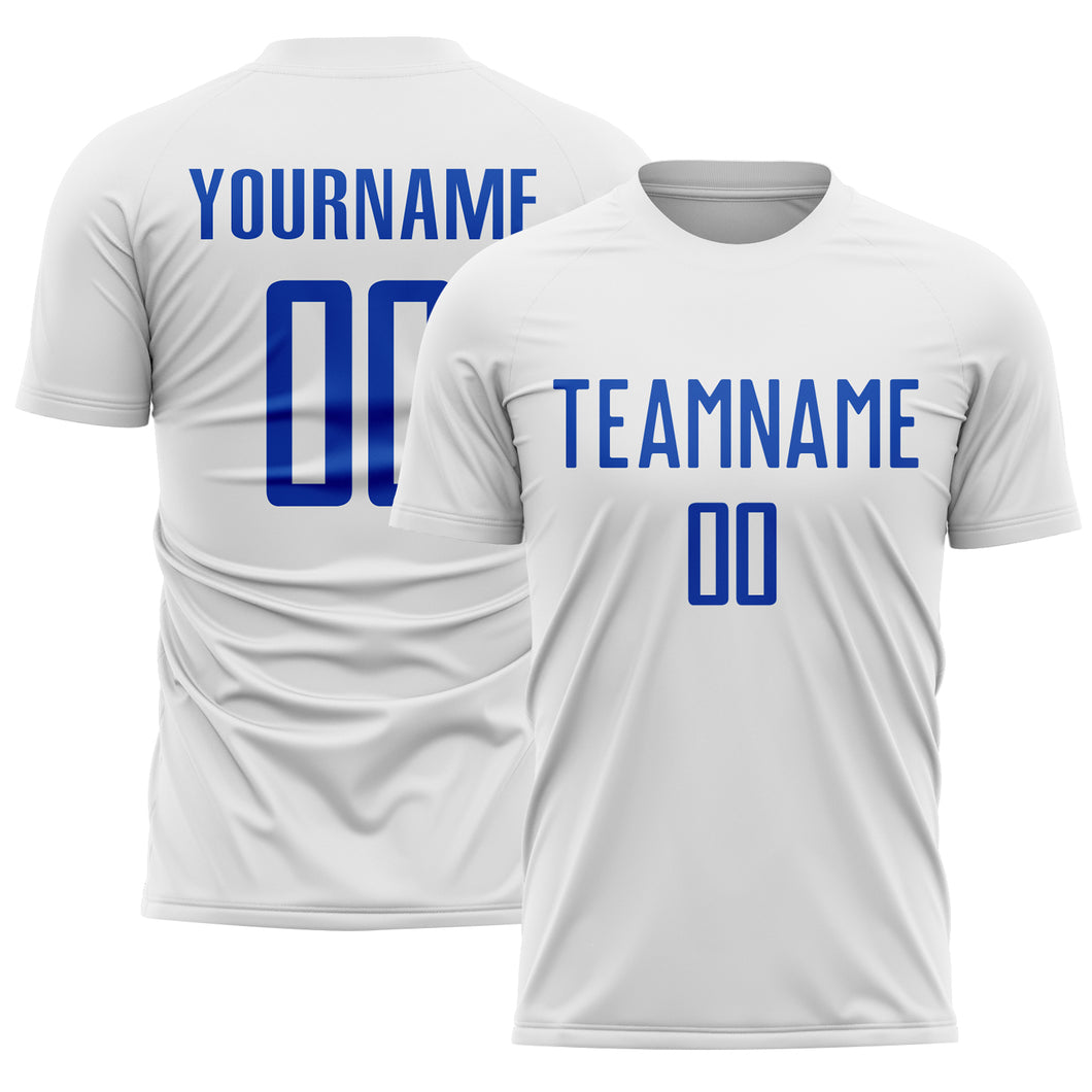 Custom White Thunder Blue Sublimation Soccer Uniform Jersey