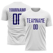 Load image into Gallery viewer, Custom White Dark Purple Sublimation Soccer Uniform Jersey
