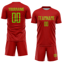 Load image into Gallery viewer, Custom Red Neon Green Sublimation Soccer Uniform Jersey
