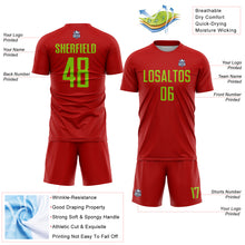 Load image into Gallery viewer, Custom Red Neon Green Sublimation Soccer Uniform Jersey
