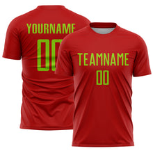 Load image into Gallery viewer, Custom Red Neon Green Sublimation Soccer Uniform Jersey
