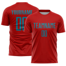 Load image into Gallery viewer, Custom Red Teal Sublimation Soccer Uniform Jersey
