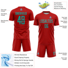 Load image into Gallery viewer, Custom Red Aqua Sublimation Soccer Uniform Jersey
